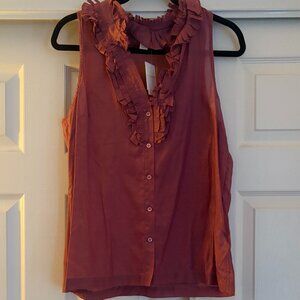 J.Crew Vintage Cotton & Silk Sleeveless Ruffle Neck Blouse, Sz 10 NWT